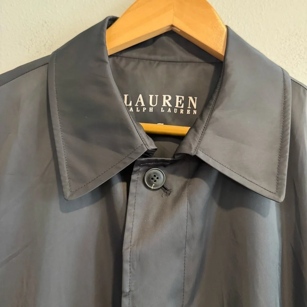 Lauren Ralph Lauren Mens Black Packable Parka Raincoat Button Front Small